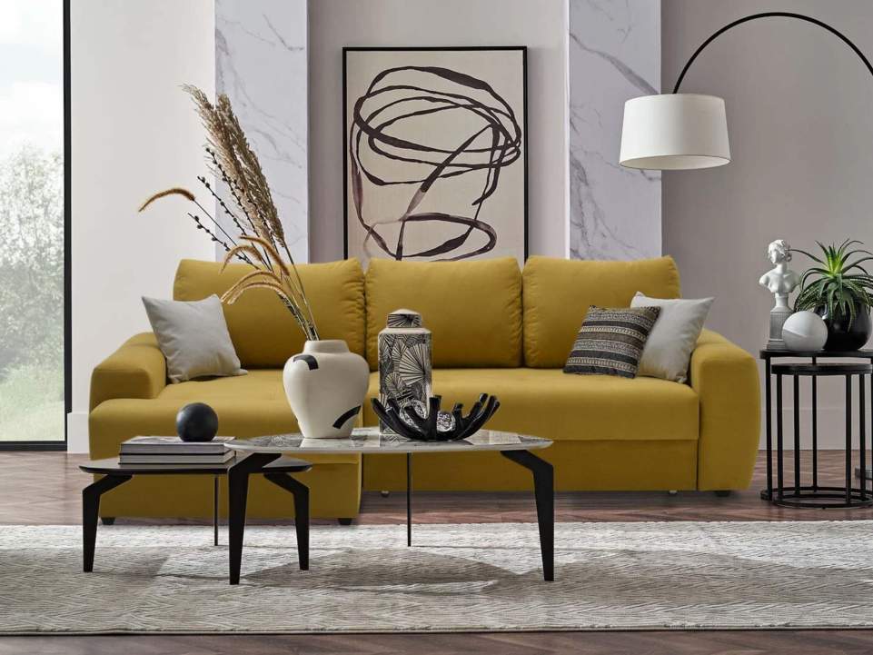 Угловой диван левый Коста Горчичный велюр