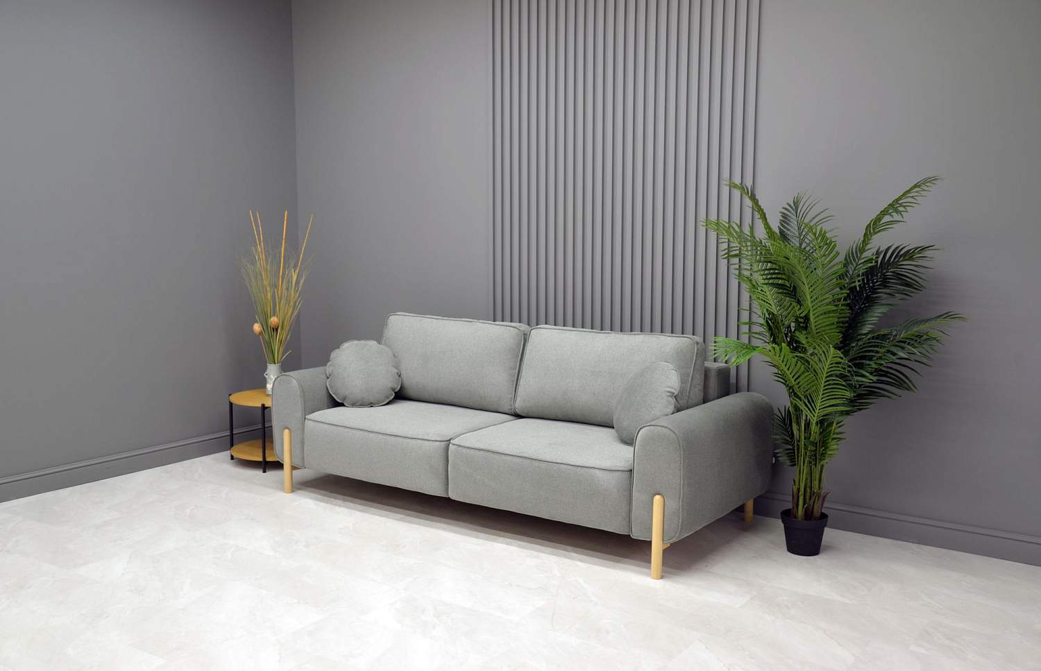 Прямой диван Тельда серый велюр