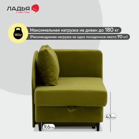 Угловая кушетка правая Иби Травяной зеленый велюр