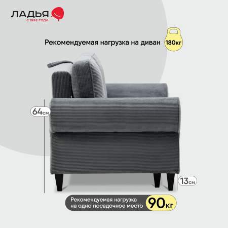 Прямой мини диван Гизела 140 серый велюр