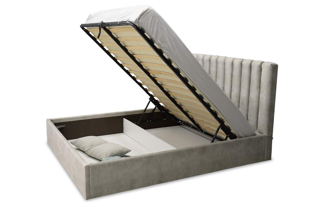 Двуспальная кровать Страйп 140 светло-серый велюр